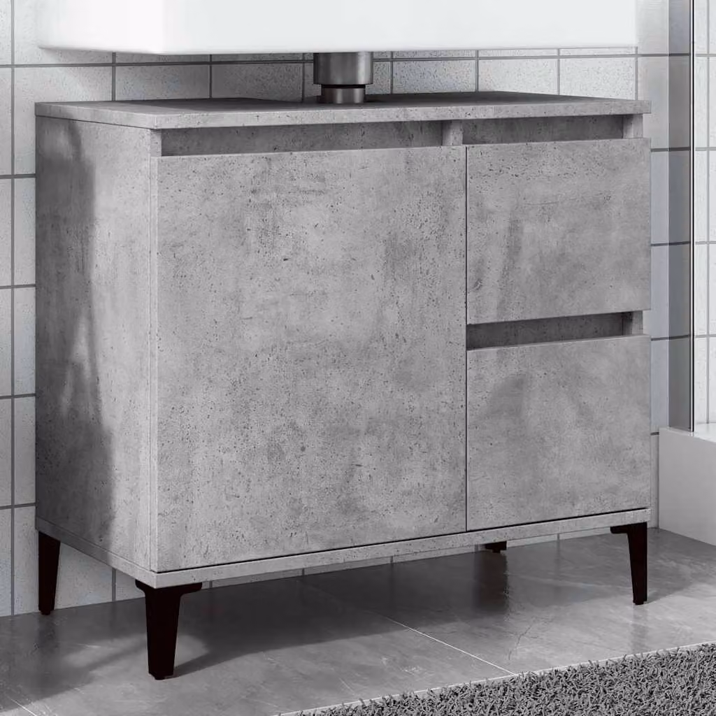 Mobile Lavabo da Bagno vidaXL Grigio Rovere con Ante e Cassetti L 65 x P 33 x H 60 cm