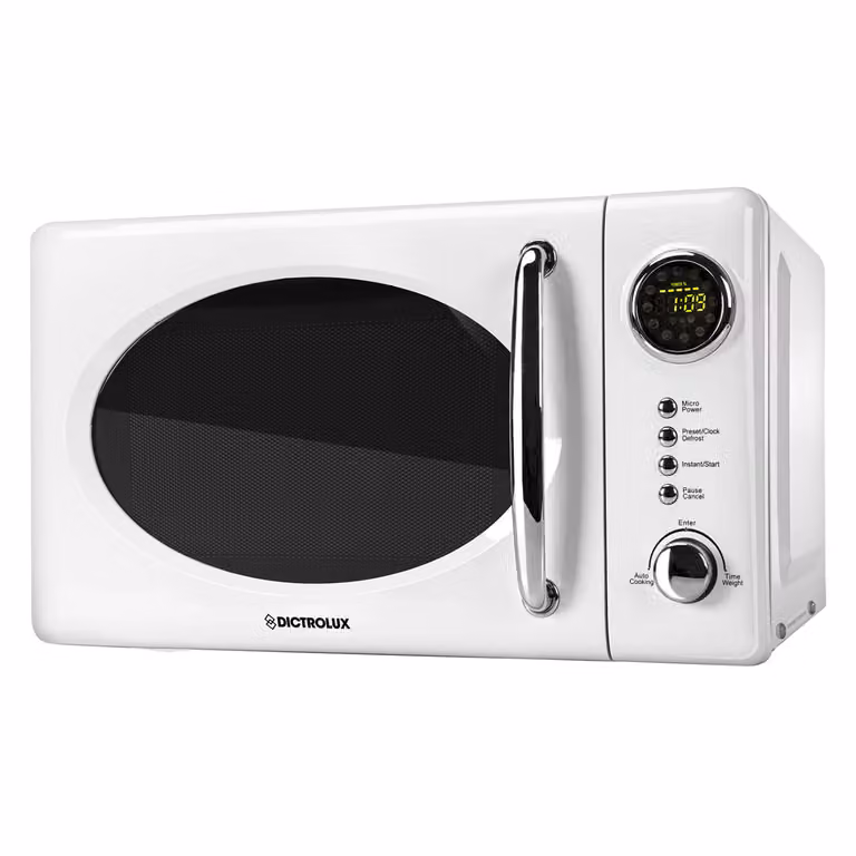 Dictrolux Forno Microonde Digitale Retrò Bianco da 20 Litri 700 Watt con Programmi Automatici e Display LED
