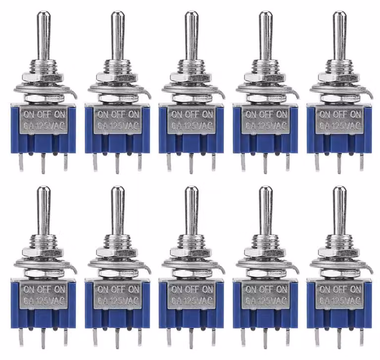 Interruttori a levetta, 10 pezzi, 3 poli, tipo ON-OFF-ON, 6A, 125VAC, DPDT