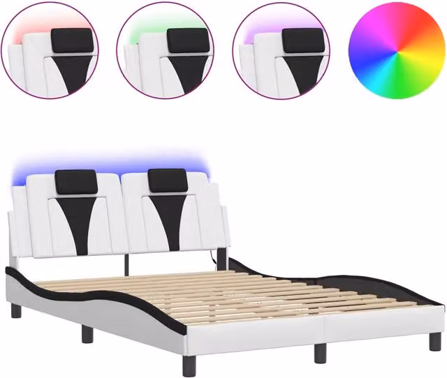 Letto matrimoniale | Letto per adulti | Giroletto Viana con LED senza Materasso Bianco e Nero 120x200 cm