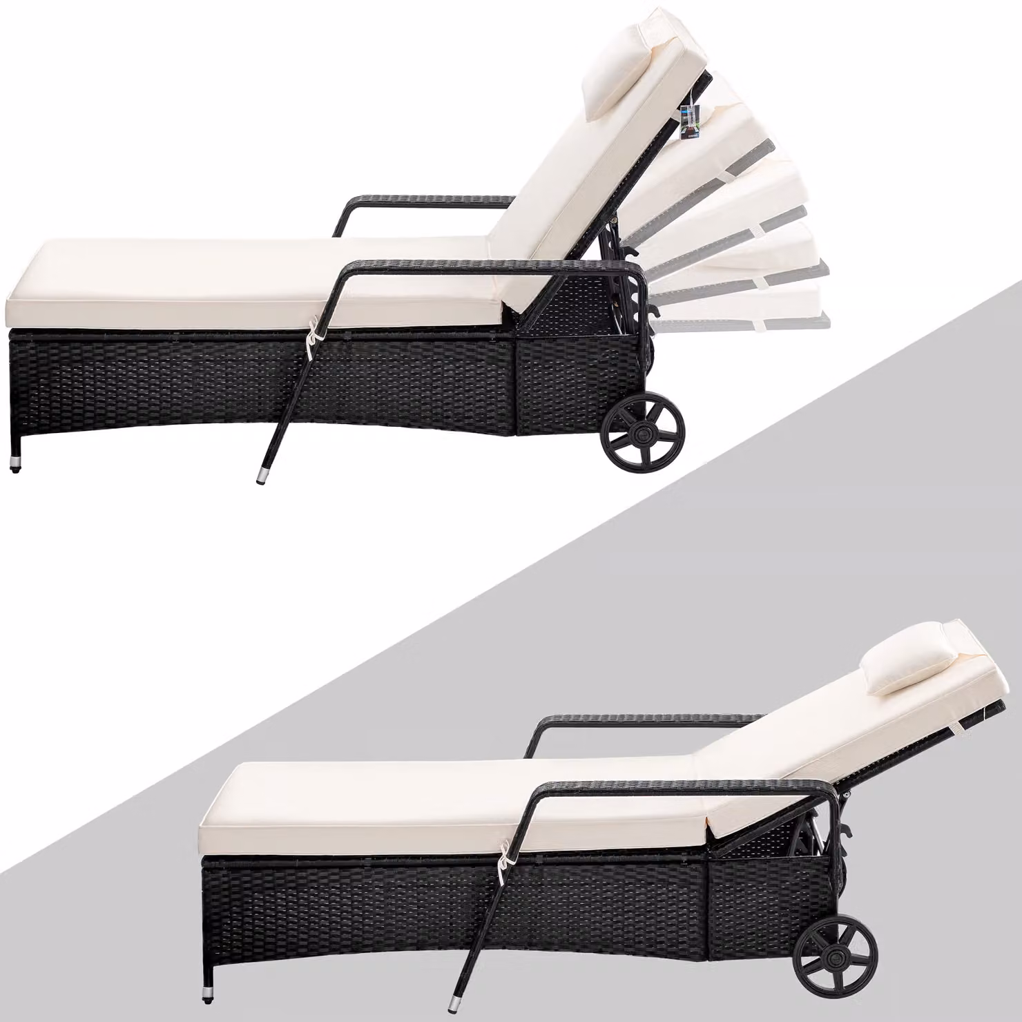 Set di 2 lettini CASARIA in polyrattan grigio e antracite con schienale regolabile e ruote L/P/H: 193 x 90 x 43 cm – 2