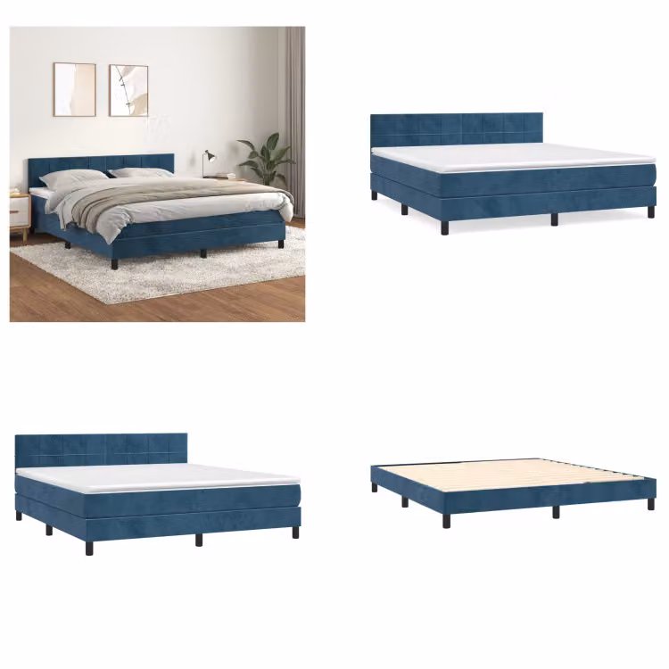 vidaXL Letto a molle con materasso blu scuro 180x200 cm in velluto - Letto a molle - Boxspringbetten - Bett - Schlafzimmermöbel