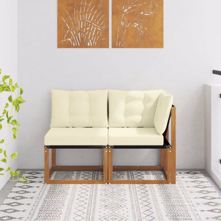 Set di 2 pezzi divano modulare da esterno e angolare vidaXL in legno di acacia con cuscini beige e marrone
