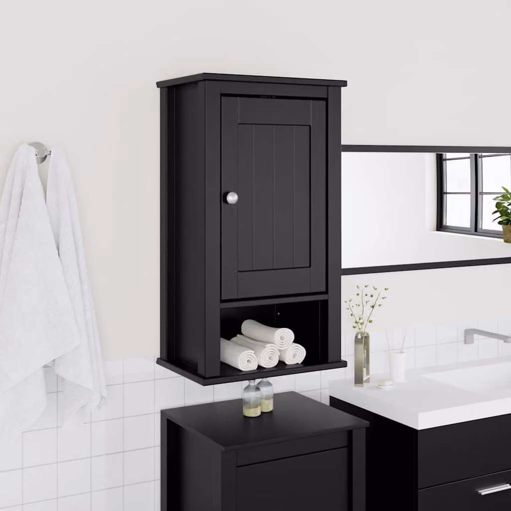 Mobile da bagno a muro vidaXL BERG in pino massello nero L: 40 cm, P: 27 cm, H: 71,5 cm