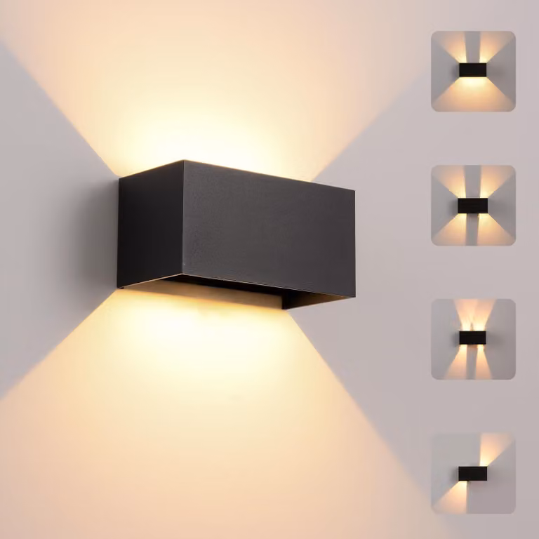Lampada da parete a LED, 24 W, 3000 K, luce calda, grado di protezione IP65, colore nero, regolabile