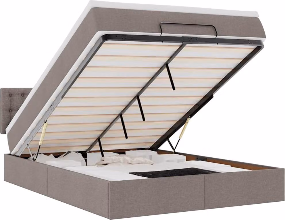 Pouf Letto con Materasso e LED Tortora 140x190 cm in Tessuto