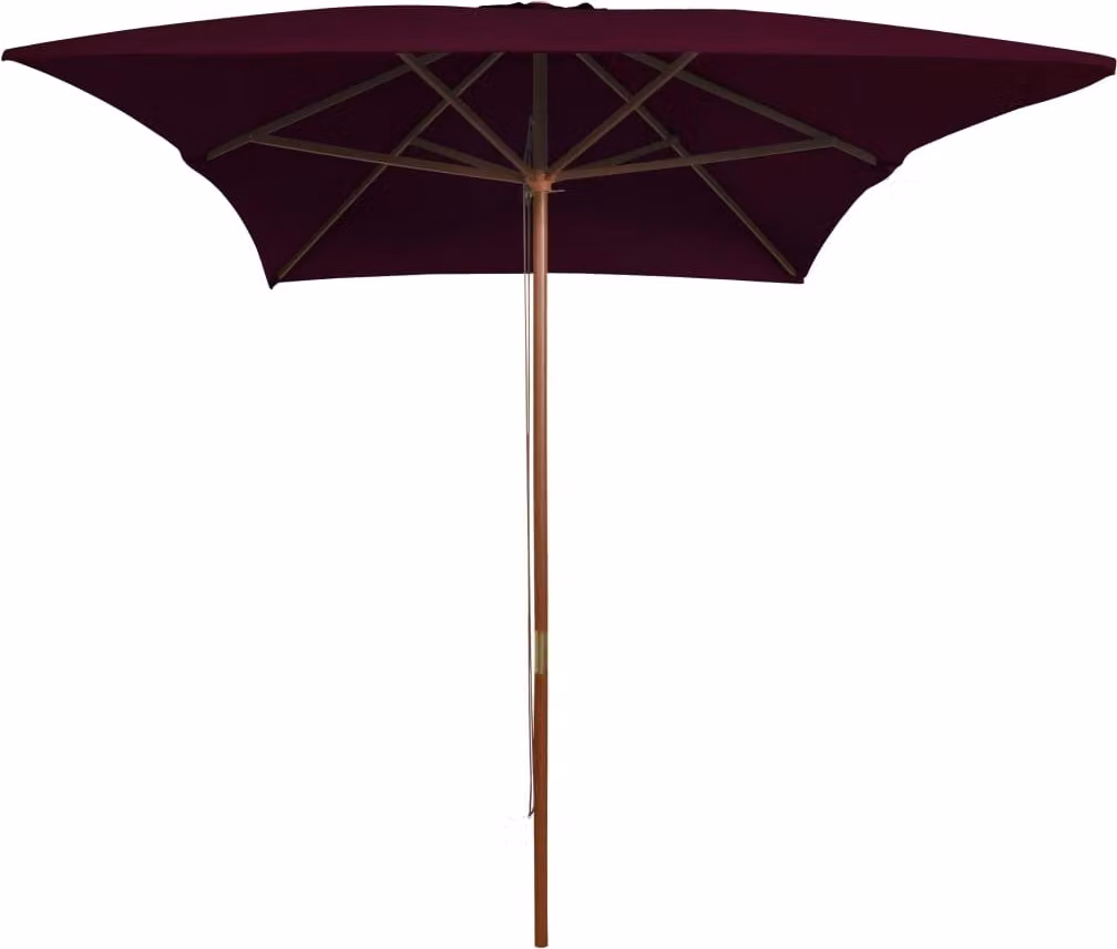 vidaXL Ombrellone con palo in legno 200x300 cm Rosso Bordeaux