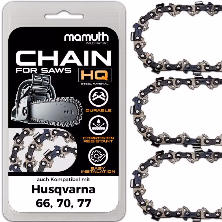 3 catene per motosega, lunghezza 50 cm, passo 1,5 mm, larghezza 3/8", modello 72 TG, compatibili con motoseghe Husqvarna 66, 70, 77
