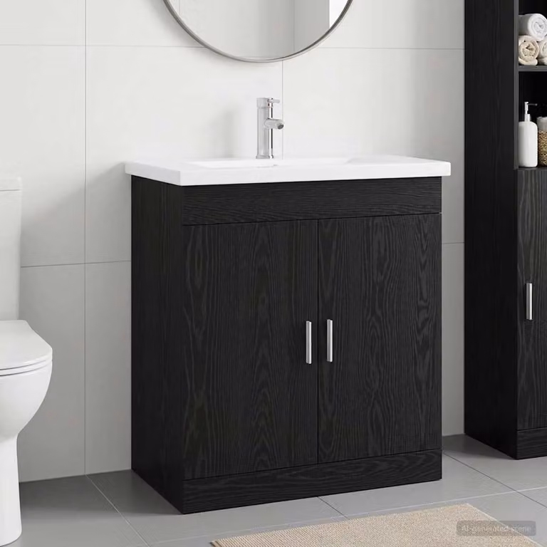 Set di mobili per il bagno moderno vidaXL in MDF nero e argento L: 81 cm, P: 40 cm, H: 84,5 cm