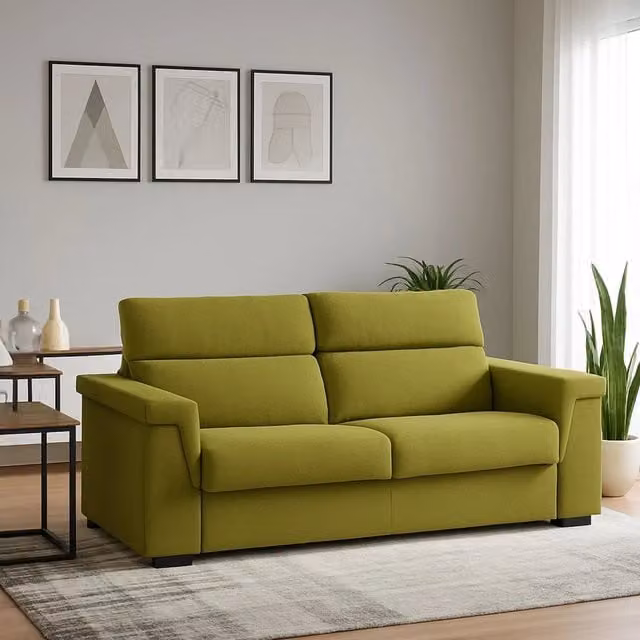 Divano Fisso 2 Posti Flaibano Verde Made in Italy con Rivestimento Sfoderabile L: 205 cm, P: 95 cm, H: 100 cm