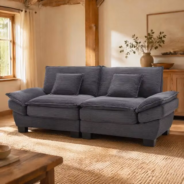 Divano a 2 posti MIVRAY in velluto grigio con struttura in legno e cuscini inclusi L: 224 cm, P: 81 cm, H: 81 cm – 1