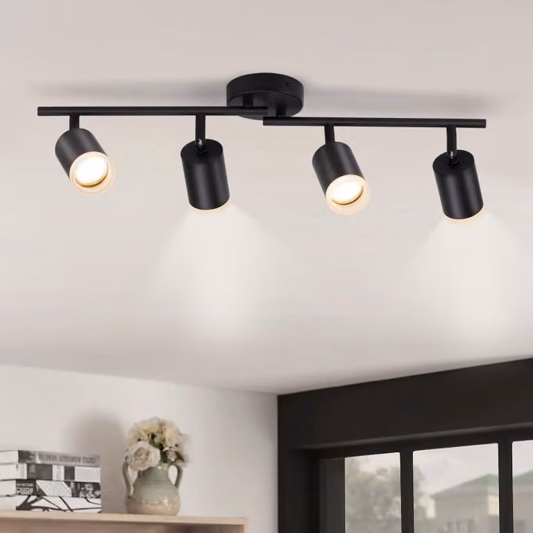 Gr4tec, plafoniera a 4 luci, design moderno, faretti orientabili, colore nero. Lampada da soffitto spot GU10, struttura in metallo. Faretto a soffitto per cucina, corridoio, ufficio, camera da letto (senza lampadine)