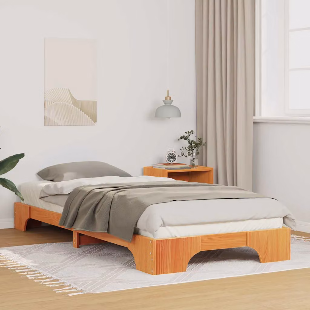 Struttura del letto moderna vidaXL in pino massello marrone L/P/H: 200 x 220 cm