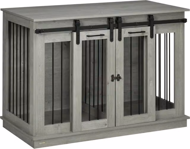 Gabbia per cani Minimal grigia con 2 porte in metallo e legno L: 120 cm, P: 60 cm, H: 88,5 cm – 1