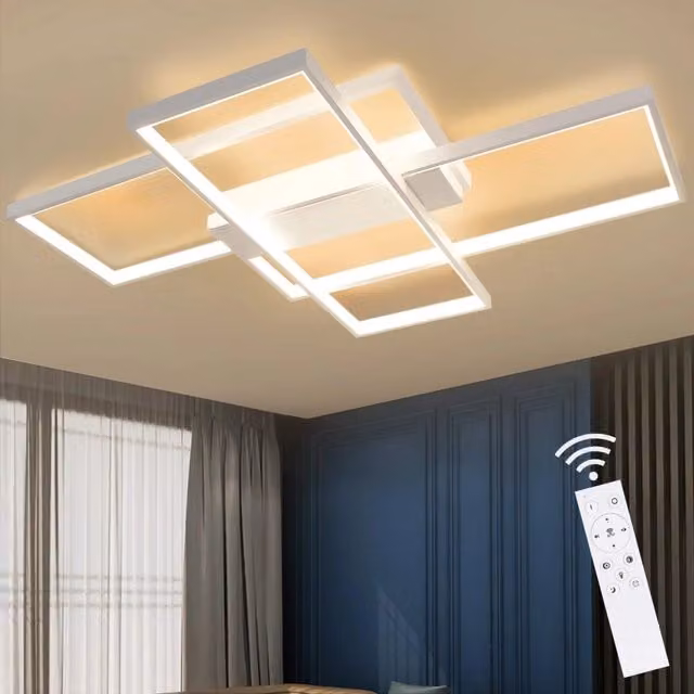 ZMH Lampada a sospensione LED moderna in metallo bianca con design geometrico rettangolare per soggiorno e corridoio – 1