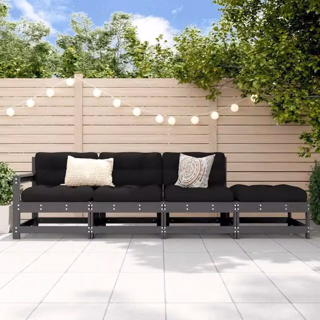 Set Salotto da Giardino L-Shape vidaXL in Legno di Pino con Cuscini Grigio e Nero