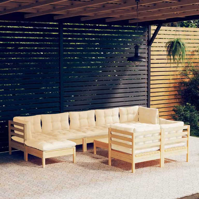 Set di divani da giardino vidaXL in legno massello di pino con cuscini beige a forma di U