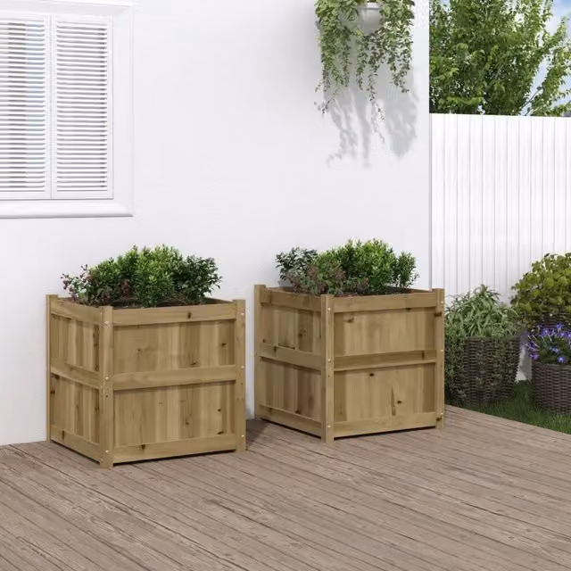 Set di 2 fioriere da giardino vidaXL in legno di pino marrone L/P/H: 60 x 60 x 60 cm – 1