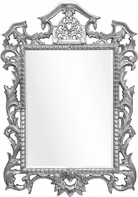 Specchiera foglia argento rettangolare, con cimasa, traforata- misure: l.75 x h.110 x p.3 - Mobili 2G