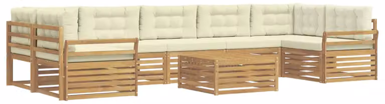 Set di divani da esterno, 8 pezzi, bianco e crema