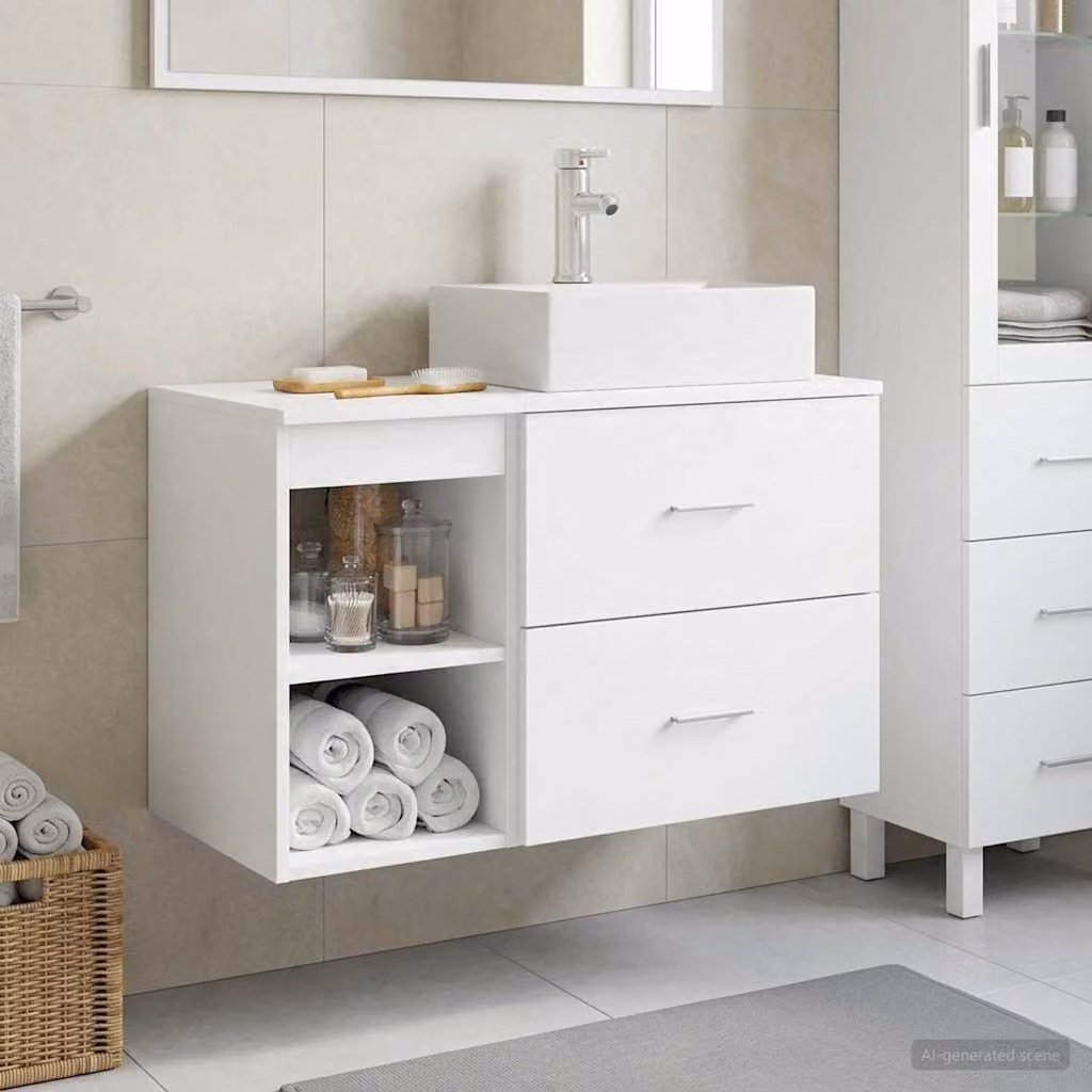 Set di mobili per il bagno moderno vidaXL composto da mobile sottolavabo e pensile a parete in MDF bianco opaco