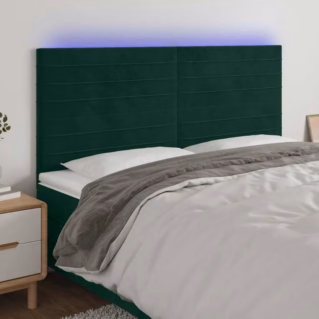 Testiera VIDAXL in Velluto Verde Scuro con Illuminazione LED e Porta USB, L: 200 cm, P: 5 cm, H: 118/128 cm