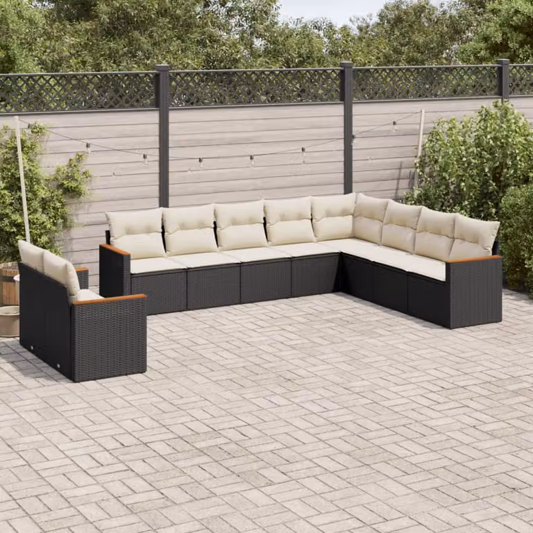 vidaXL Set Divani da Giardino Moderno in Polyrattan e Metallo con Cuscini Imbottiti, Nero e Bianco