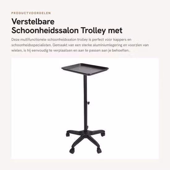 Carrello per parrucchiere in alluminio, con tavolino regolabile e due altezze: 70-110 cm