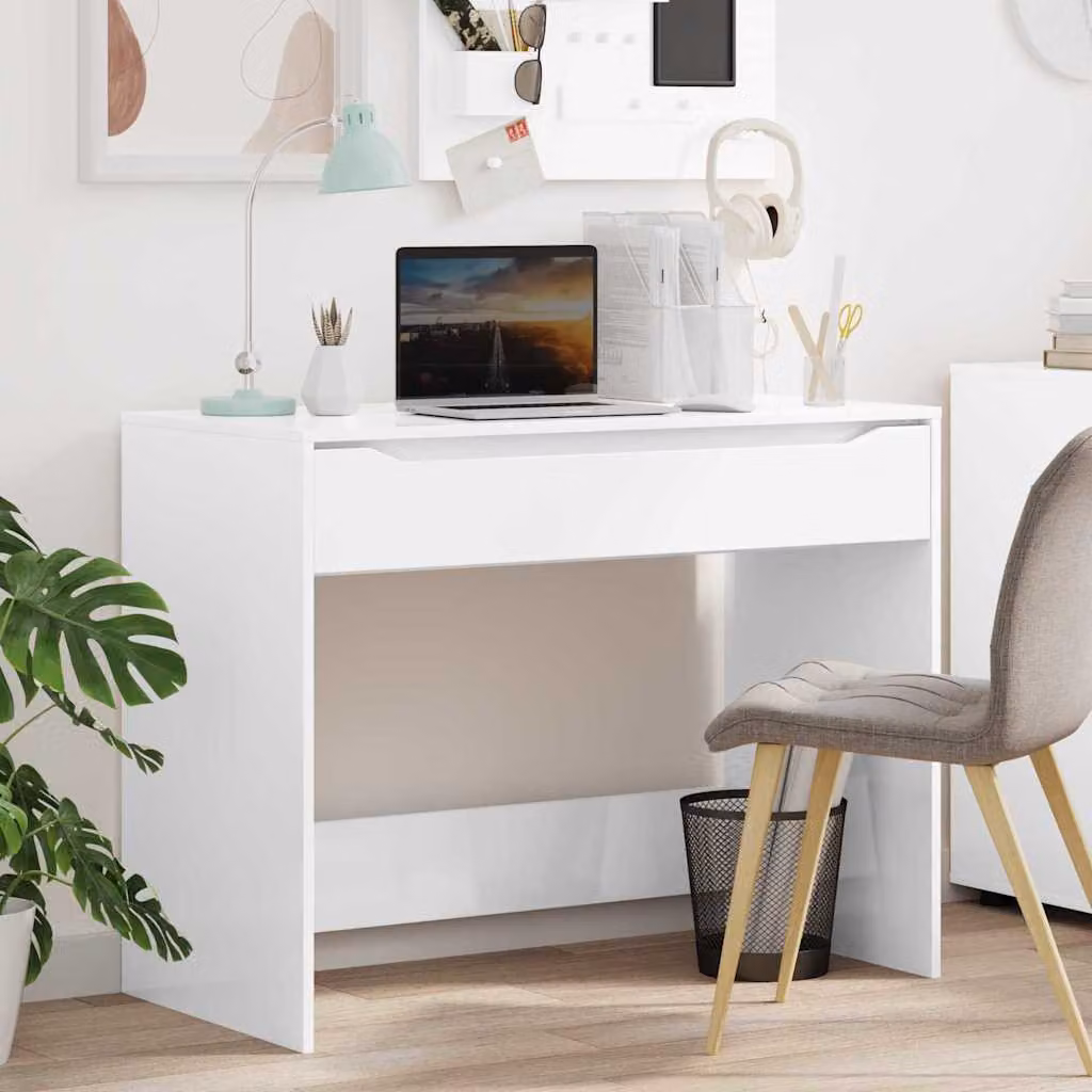 Scrivania moderna vidaXL in legno MDF bianco lucido L 100 x P 50 x H 78 cm