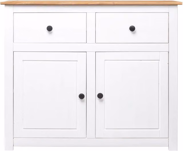 Credenza Bianca 93x40x80 cm in Legno Massello di Pino Panama 282699