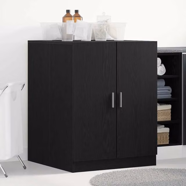 Armadio per lavatrice vidaXL in legno MDF, colore rovere e nero, L: 70,5 cm, P: 71,5 cm, H: 91,5 cm – 1