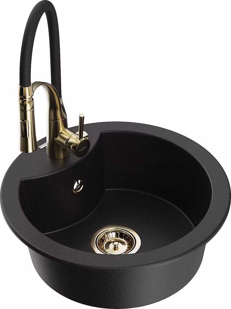 Mexen Diego lavello in granito a 1 vasca con miscelatore cucina Aster, nero - 6512-77-73450-57-G