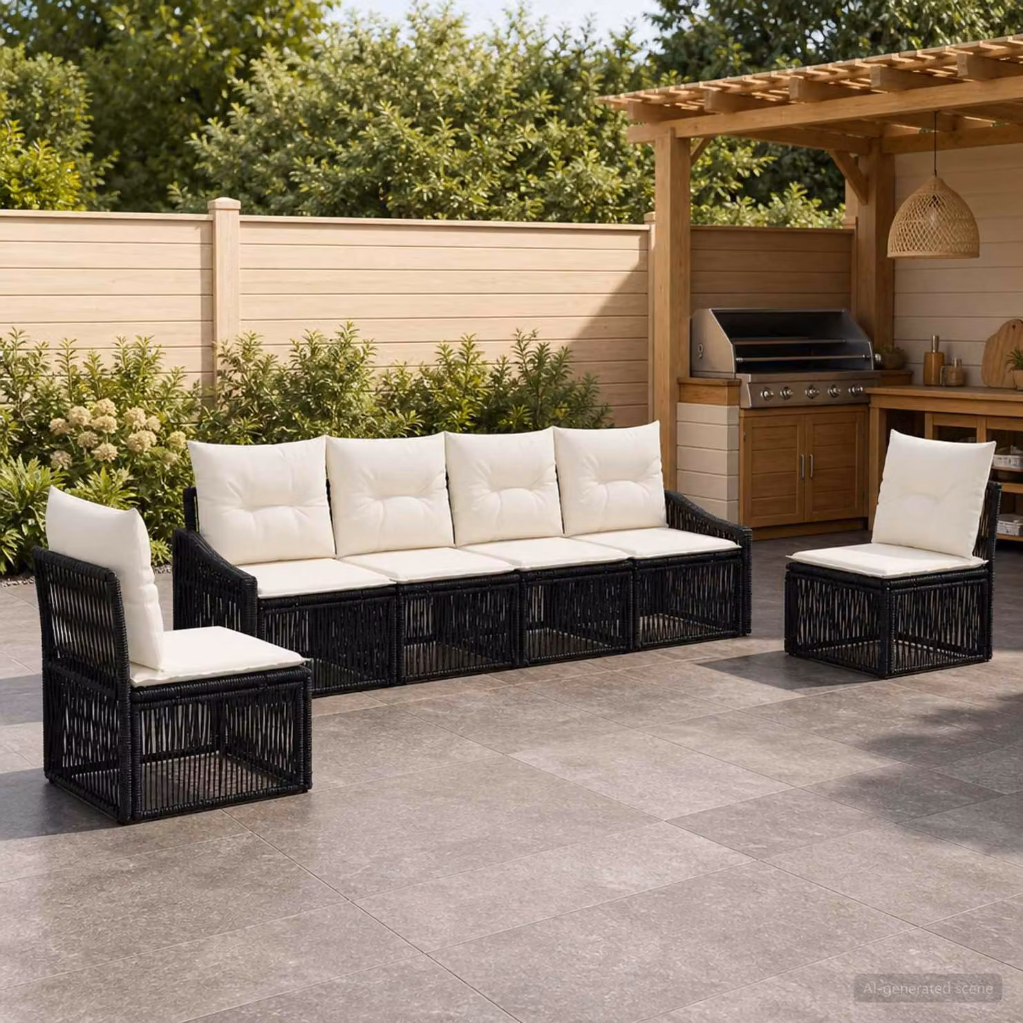 Set Divano da Giardino vidaXL 6 pz Nero con Cuscini e Struttura in Metallo e Polyrattan