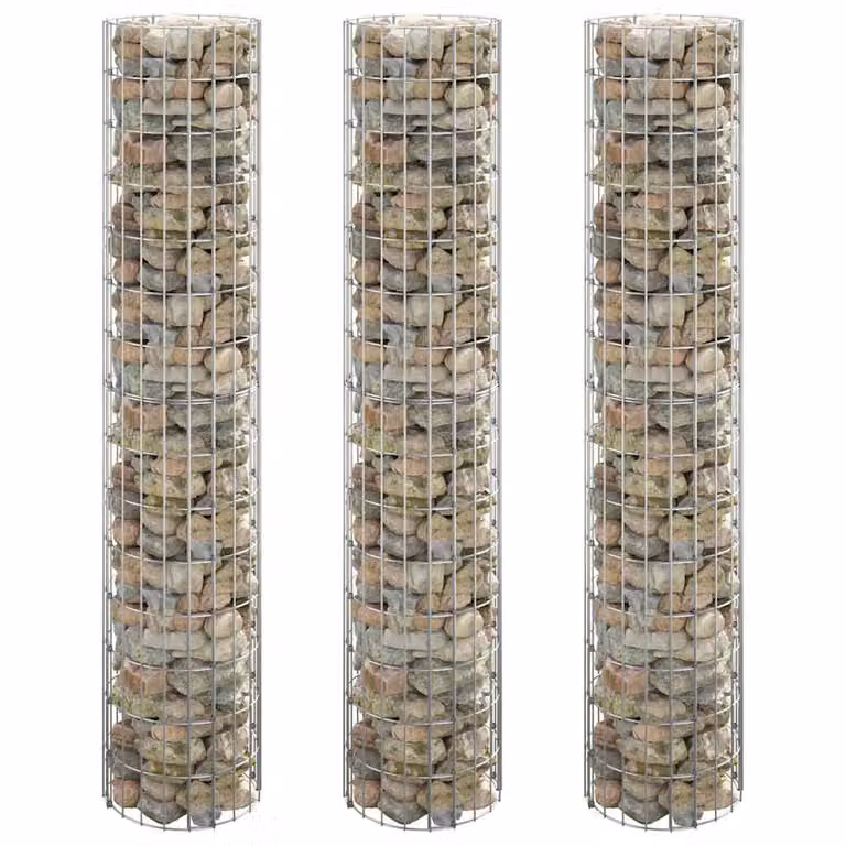 Set di 3 fioriere a gabbione circolari vidaXL in acciaio zincato grigio, Ø 30 cm x H 150 cm