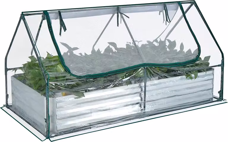 Serra con semenzaio, serra in plastica con fioriera in metallo, serra con 2 finestre avvolgibili e telaio in metallo, aiuola senza base, per fiori ed erbe aromatiche, 180x90x91 cm