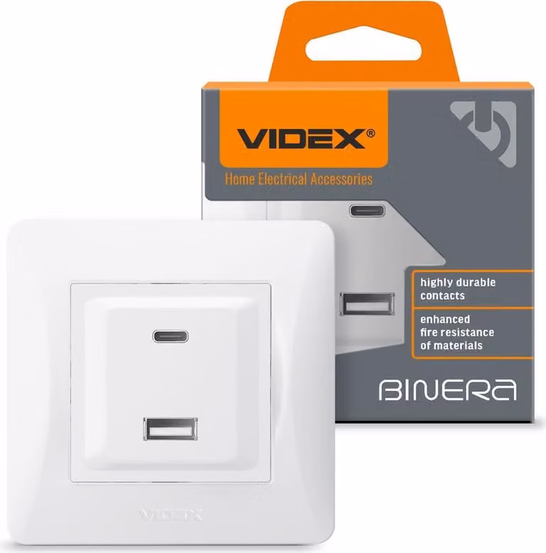 Videx Binera 16A PD 20W USB-A + USB-C presa da incasso, bianco