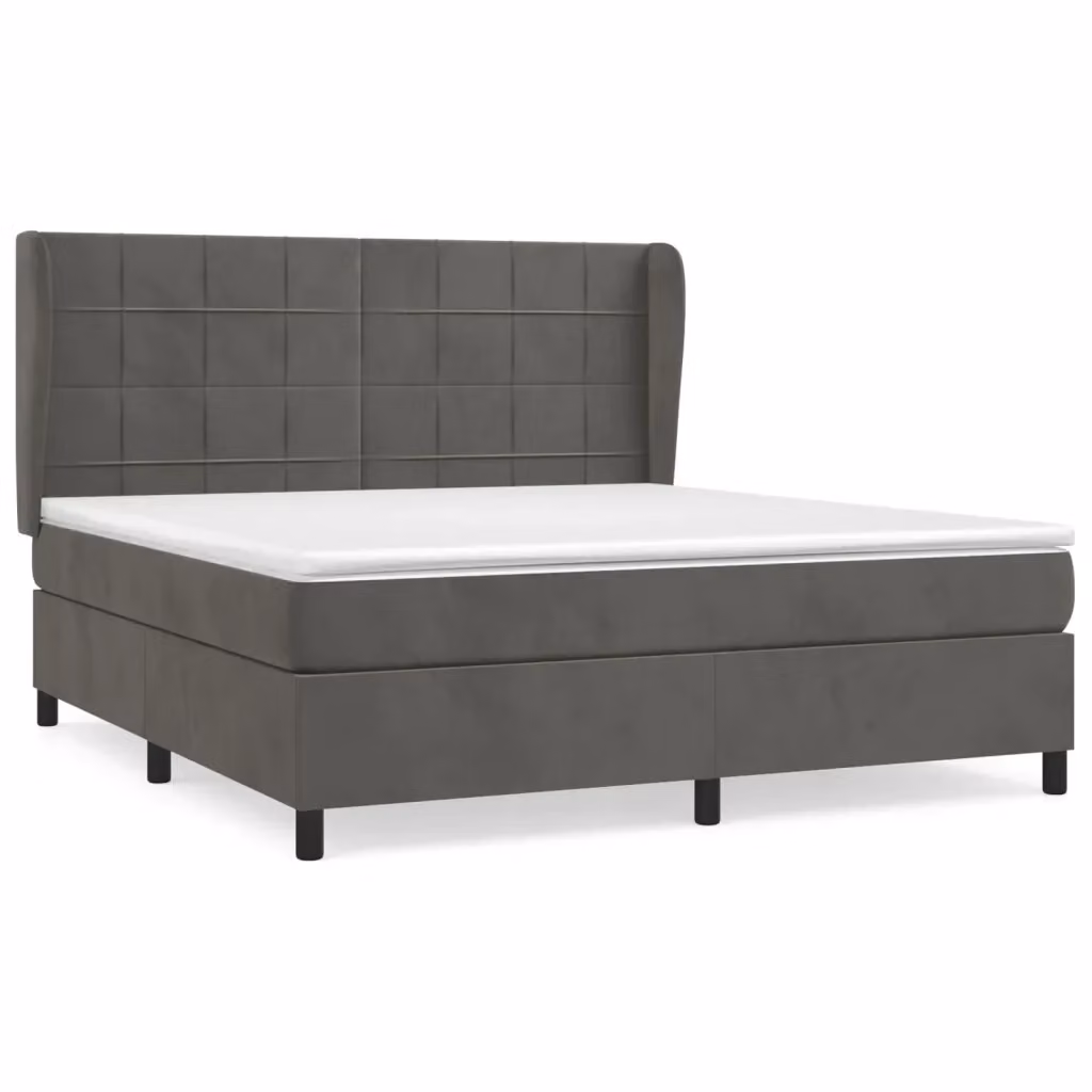 Letto Ibrido vidaXL con Giroletto a Molle e Materasso in Velluto Grigio, L/P/H: 180 x 200 x 128 cm – 2