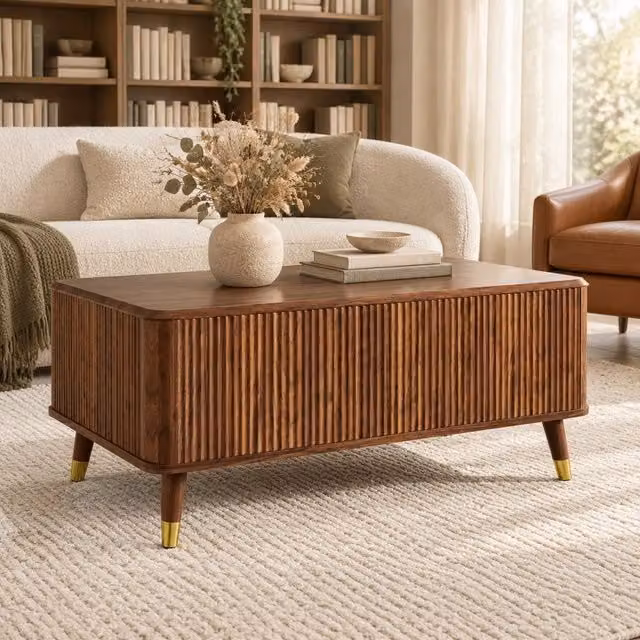 Tavolino da salotto con piano sollevabile e vano contenitore 97x52 cm noce HAVRYA