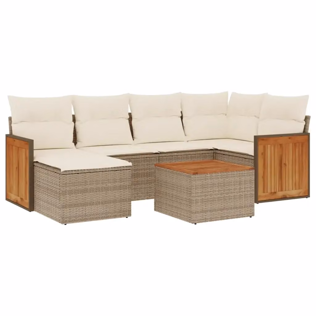 Set da giardino moderno vidaXL in polyrattan composto da 7 pezzi con cuscini beige e tavolino, design a L con struttura in metallo e sedute imbottite resistenti ai raggi UV – 2