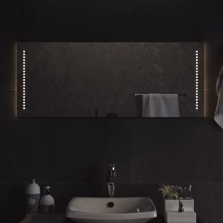 Specchio da bagno moderno vidaXL con luci LED, nero, L: 100 cm, H: 40 cm