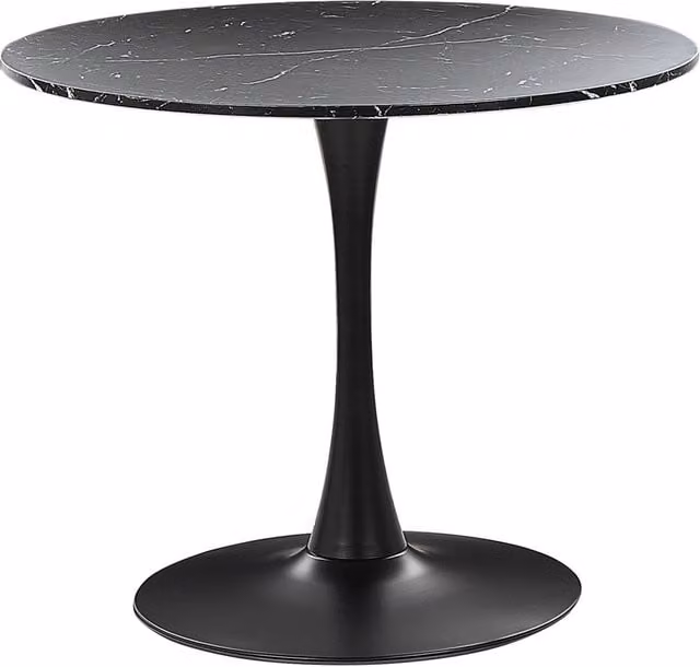 Tavolo da pranzo rotondo Beliani in stile industriale con piano in MDF nero e base in metallo, Diametro: 90 cm, Altezza: 74 cm – 1