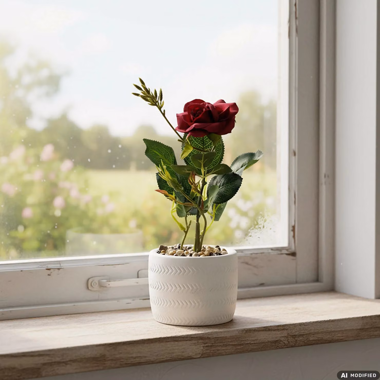 VESTIAMO CASA Pianta di Rose Artificiale Decorativa con Vaso e Spray Profumato da 30 ml – 2