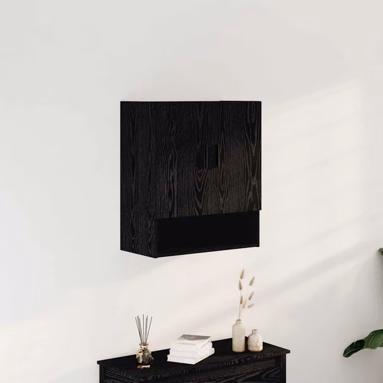 Mobile a muro vidaXL in legno ingegnerizzato con ante a battente, colore nero e rovere, L: 60 cm, P: 31 cm, H: 70 cm