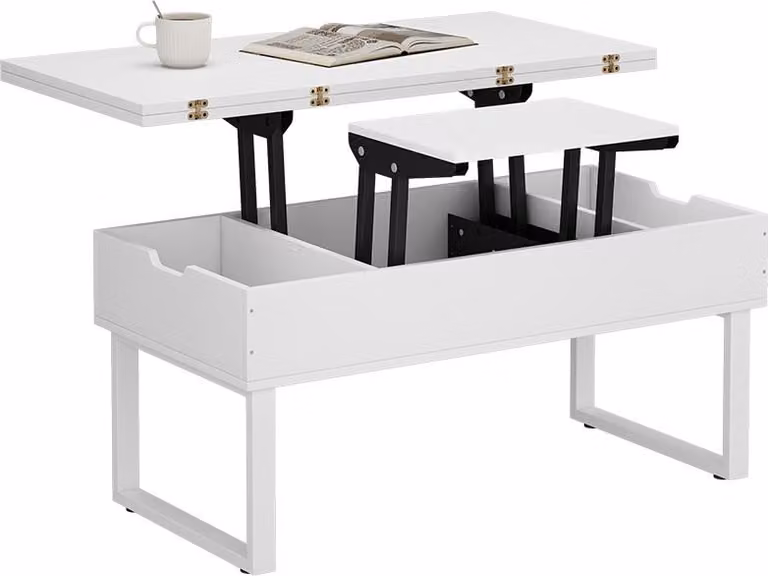 tavolino soggiorno Vicco Lifty Bianco 100 x 50 cm con funzione di sollevamento, Model 57892