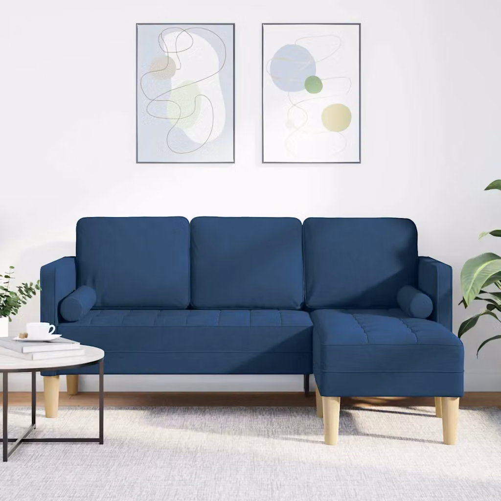 vidaXL Divano ad angolo moderno in tessuto blu con cuscini, reversibile e imbottito, L/P/H: 173 x 131 x 67 cm