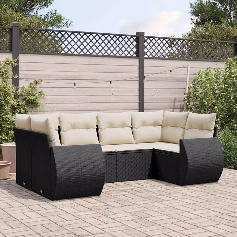 vidaXL Set Divano da Giardino a L 6 pz in Polyrattan Nero con Cuscini Imbottiti e Coperture Rimosse