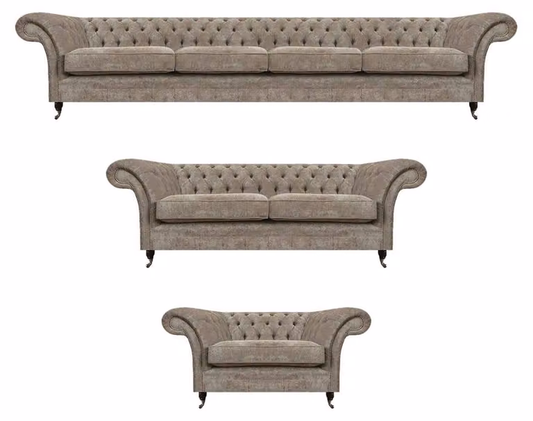 Chesterfield Hellgraue Polstergarnitur Moderne Textilsofas Sitzmöbel