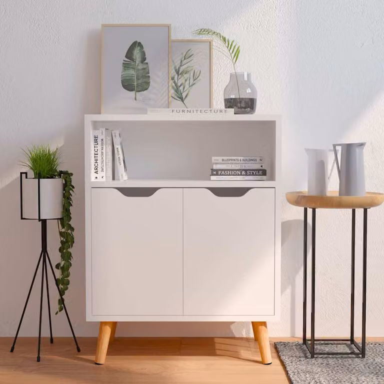 Credenza vidaXL Bianco Lucido in Legno Multistrato e MDF, L: 60 cm, P: 30 cm, H: 72 cm