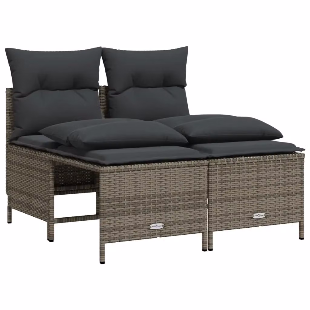Set di divani da giardino a L con pouf vidaXL in rattan grigio e cuscini imbottiti – 2