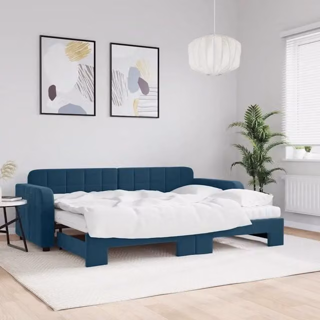 Divano Letto Estraibile con Materassi Blu 80x200 cm Velluto 3196945